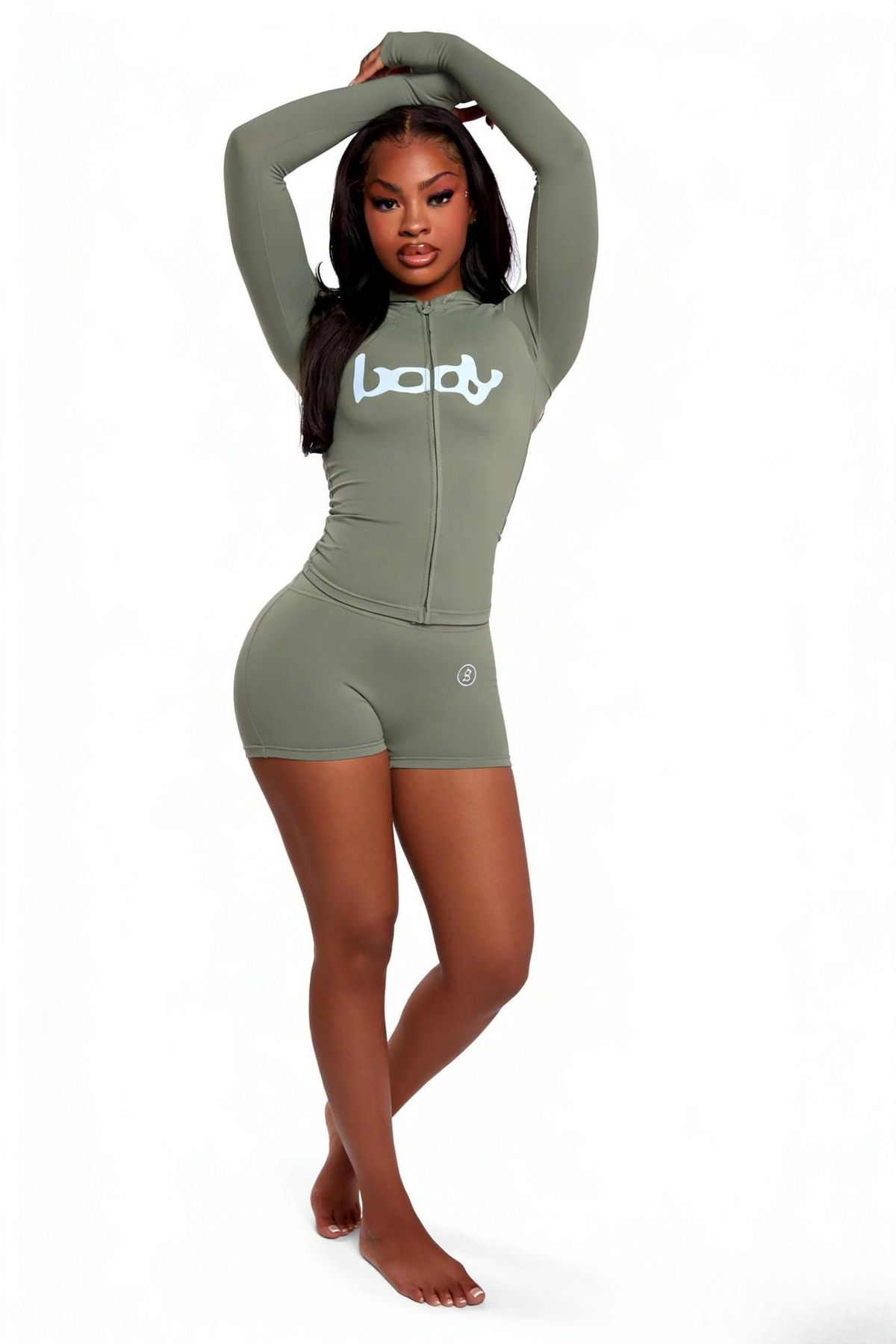 Women's Sporty Two-Piece Set Trendy Printed Zip Up Hooded Jacket And Shorts Stretchy Comfortable Casual Outfit_ecoleips.com