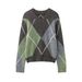 Casual Versatile Round Neck Rhombus Knitted Sweater_ecoleips.com