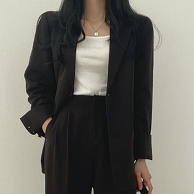 Women's Korean Style Blazer Set, Modern Office Wear Jacket And Pants, Tailored Fit For Spring Professional Chic_ecoleips.com