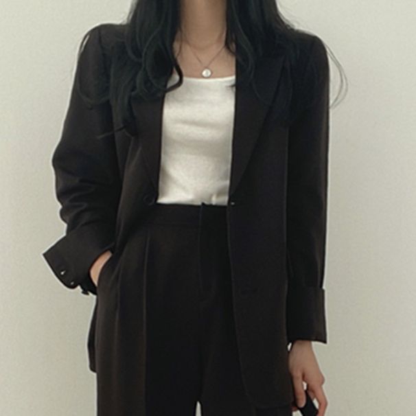 Women's Korean Style Blazer Set, Modern Office Wear Jacket And Pants, Tailored Fit For Spring Professional Chic_ecoleips.com