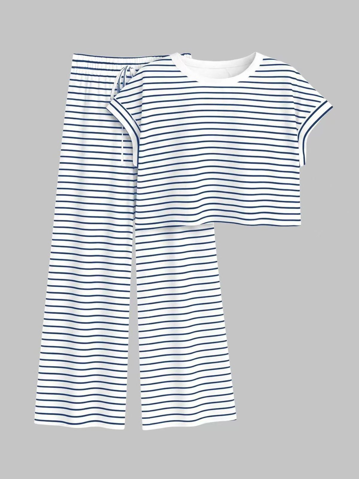 Women's Summer Casual Wide Leg Pants Vest Set Striped Color Blocked Hollowed Out Fashion_ecoleips.com