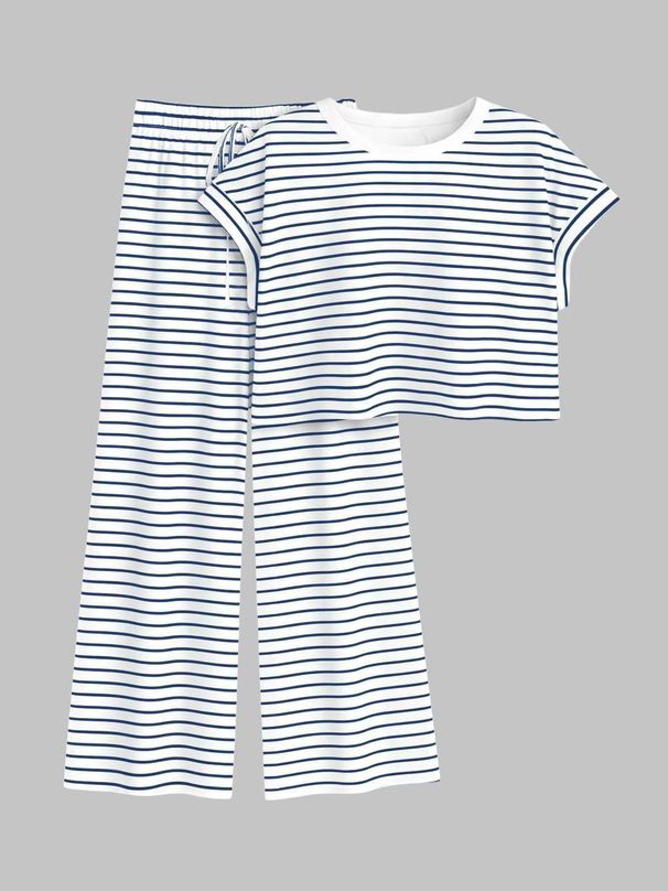 Women's Summer Casual Wide Leg Pants Vest Set Striped Color Blocked Hollowed Out Fashion_ecoleips.com