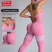 Women's Sports Yoga Jumpsuit Halter Neck Tummy Control Hip Lifting Seamless Striped Tight Fitting Backless Long Pants_ecoleips.com
