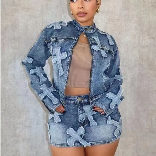 Women's Clothing Women's Autumn Fashion Boutique Denim Jeans Designer Two Piece Skirt And Jacket Suit_ecoleips.com
