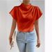 Women's Top 2025 New Round Neck Short Sleeve Left Shoulder Pleated T Shirt Satin_ecoleips.com