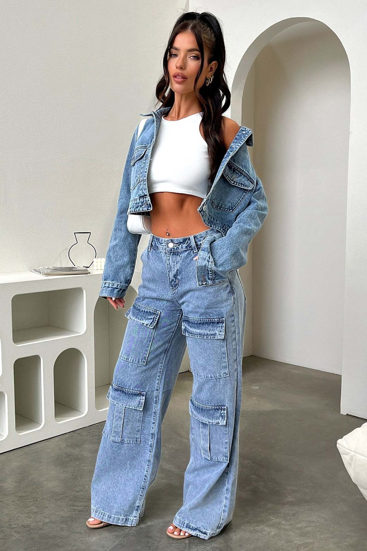 Women's Clothing Fashion Retro Pocket Washed Straight Workwear Jeans Joint Wide Leg Casual Jeans_ecoleips.com