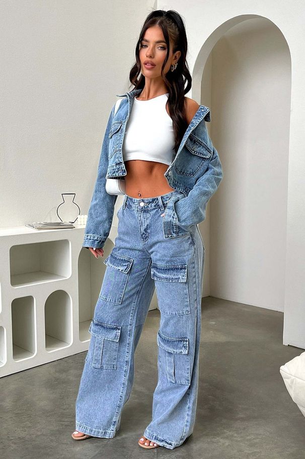 Women's Clothing Fashion Retro Pocket Washed Straight Workwear Jeans Joint Wide Leg Casual Jeans_ecoleips.com