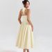K New Pure Color Sexy Deep V Cutout Neckline Bodice Dress With Flared Skirt Women's Fashion_ecoleips.com