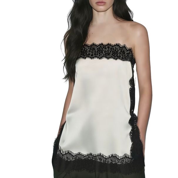 Summer Women's Lace Trimmed Satin Strapless Vest Waist Cinching Top in Stock_ecoleips.com