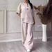 Women's Casual Cotton Linen Suit Comfortable Loose Tops Wide Leg Pants Fashion_ecoleips.com