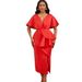 Women's Clothing Plus size Summer Sexy V Neck Ruffled Slit Beaded Evening Dress Celebrity Temperament Banquet Dress_ecoleips.com