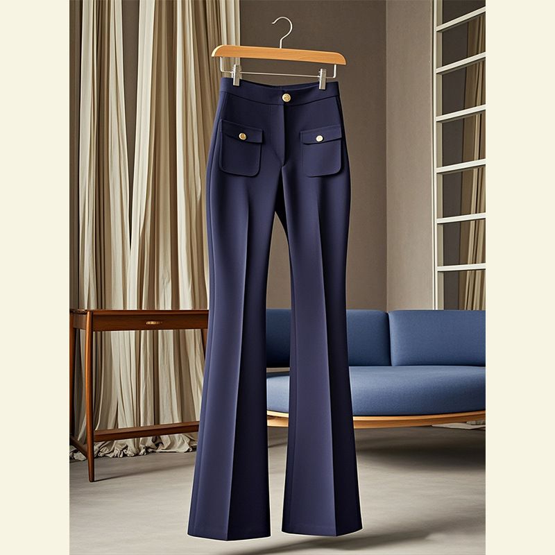 Women's Clothing Small High Waist Slim Pants Copper Sulfate Wear Blue Suit Flared Casual Pants Women Autumn_ecoleips.com