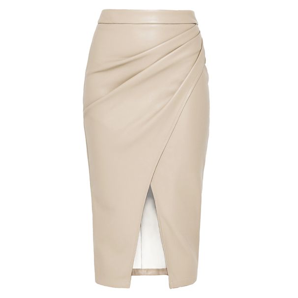 Women's PU Split Skirt High Waist Zipper Pile Pleated Leather Skirt Sexy Hip Skirt_ecoleips.com