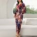 Elegant V Neck Cardigan Dress for Women Slim Fit Print Design Tie Waist Stylish Foreign Trade Wear New Arrival_ecoleips.com
