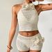 Women's Clothing Beach Vacation Hollow Three Dimensional Hook Flower Sexy Halter Neck Strap Beach Swimsuit Bikini Set_ecoleips.com
