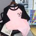 Women's American Style Raglan T-Shirt Short Sleeved Color Block Design Pure Cotton Unique Summer 2024 Top_ecoleips.com