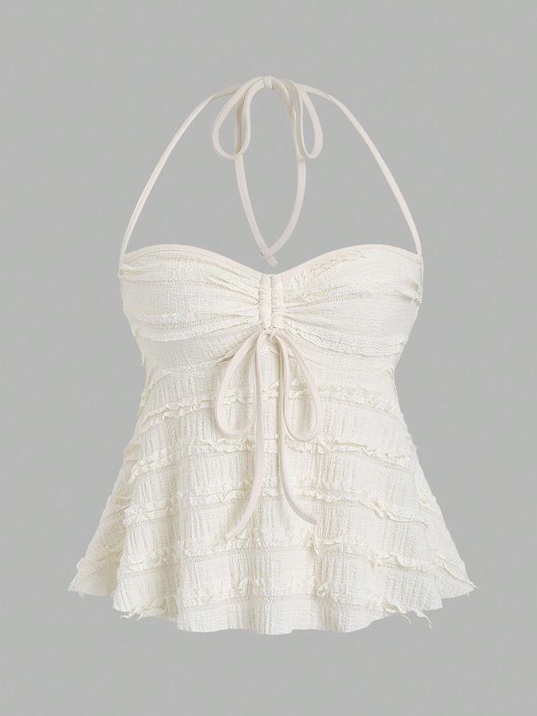 2025 New Cross-Border Foreign Trade Irregular Tie-Neck Halter Top Summer Sexy Hot Girl Knit Camisole_ecoleips.com