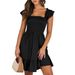 Women's Summer Square Neck Smocked Floral Print Midi Dress, Ruffle Sleeves Elegant Casual Dress_ecoleips.com