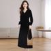 High-End Velvet Dress, Women's French Temperament, V-Neck, Waist Slimming, Slimming Mid-Length Skirt_ecoleips.com