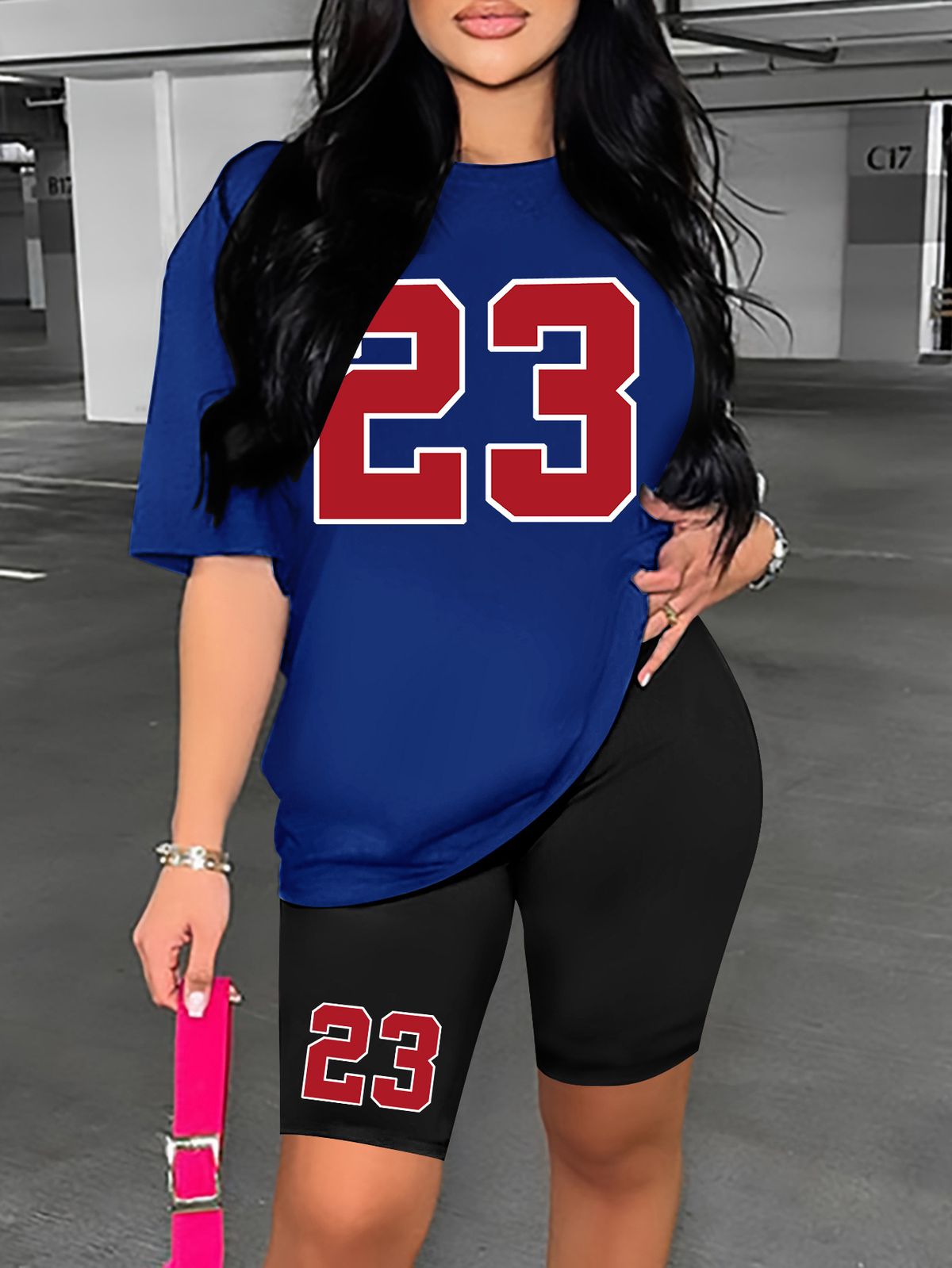 Women's Clothing Solid color all match digital printing two piece short sleeved shorts loose casual spring and summer_ecoleips.com