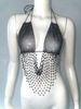 Women's Clothing Hollow Sexy Mesh Cutout Rhinestone Halter Top For Women - Stylish Lace-Up Design, Clubwear & Festival Outfit (Black, S/M/L)_ecoleips.com