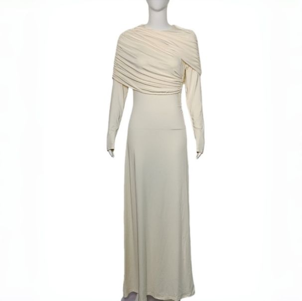 Women's Elegant Ruched Asymmetrical Long Sleeve Solid Color Bodycon Midi Dress – Fall Winter Party Gown 2026_ecoleips.com