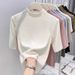 Women's Half High Neck Mid Sleeve T-Shirt Three Quarter Sleeve Mid Neck German Velvet Top Early Autumn New Style_ecoleips.com