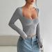 Women's Ribbed Brushed Cropped T-Shirt – Stylish Short Top For Fall & Winter (S/M/L/XL, Greyish)_ecoleips.com