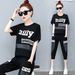 Plus Size Women's Patchwork Two Piece Set Summer Casual Loose Fit Short Sleeved Top And Capri Pants_ecoleips.com