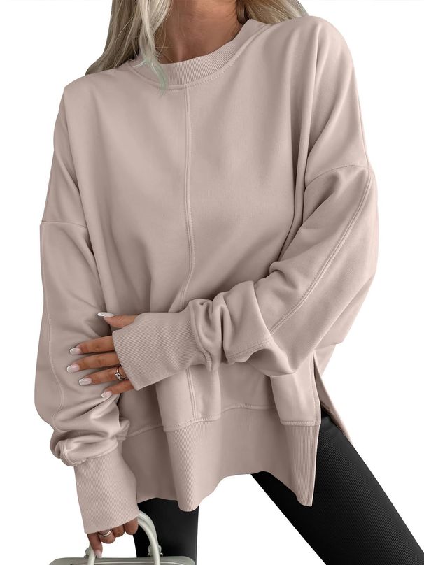 Women's Clothing Women's Casual Long Sleeve Sweatshirt Solid Color Crew Neck Pullover Loose Fit Sports Top Fashion_ecoleips.com