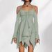 Women's Sexy Off Shoulder Long Sleeve Halter Asymmetrical Mini Dress – Halloween Costume Party Gown_ecoleips.com