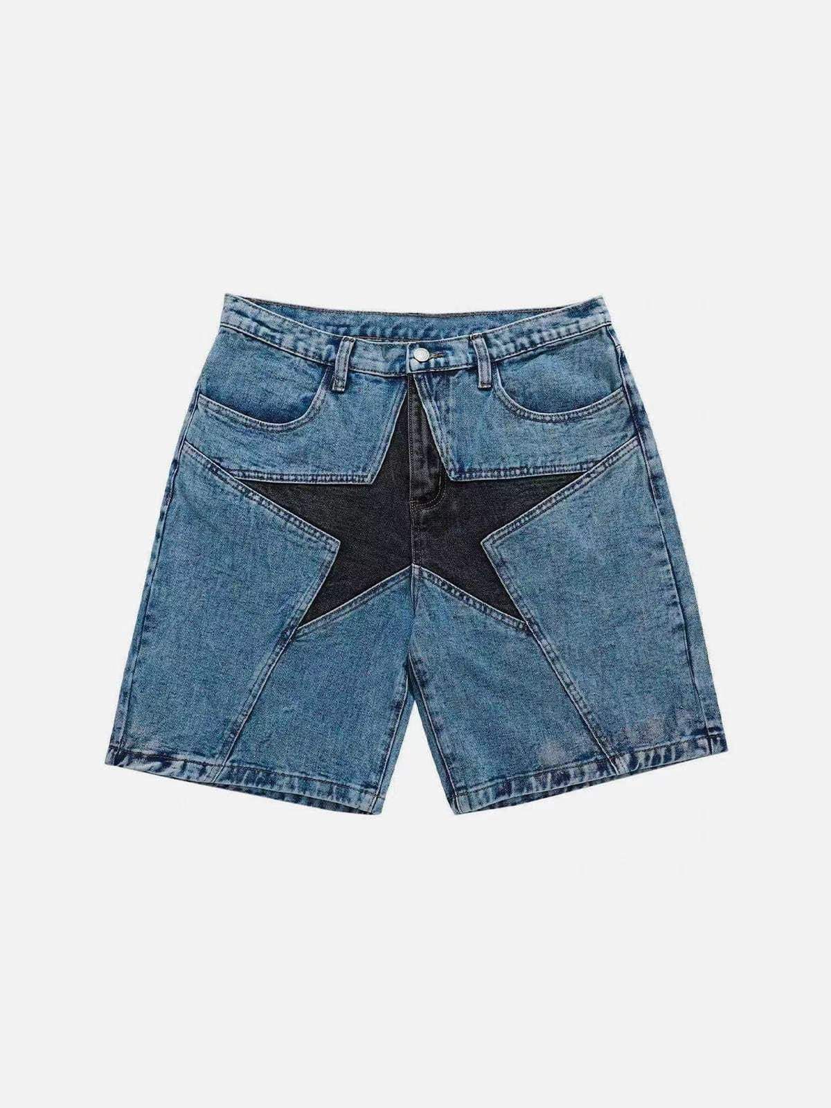 Women's Clothing Street Fashion Loose And Contrasting Five Pointed Star Patch Denim Pants_ecoleips.com