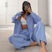 Ladies Long Sleeved Striped Trousers Loose Fit Casual Simple Fashion Suit Russian American Styles_ecoleips.com