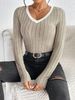 Women's Slim Sexy Knit Long Sleeve Top Women's V-Neck Neck Edge Clash Top New Autumn And Winter Women's Casual Pullover_ecoleips.com
