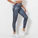 Women's spring new jeans-like printed leggings are slim and high-waisted, hip-lifting, running and fitness yoga pants._ecoleips.com
