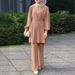 Women's Clothing Middle Eastern Muslim Women's Round Neck Long Sleeve Belt Elastic Waist Top Pants Set_ecoleips.com
