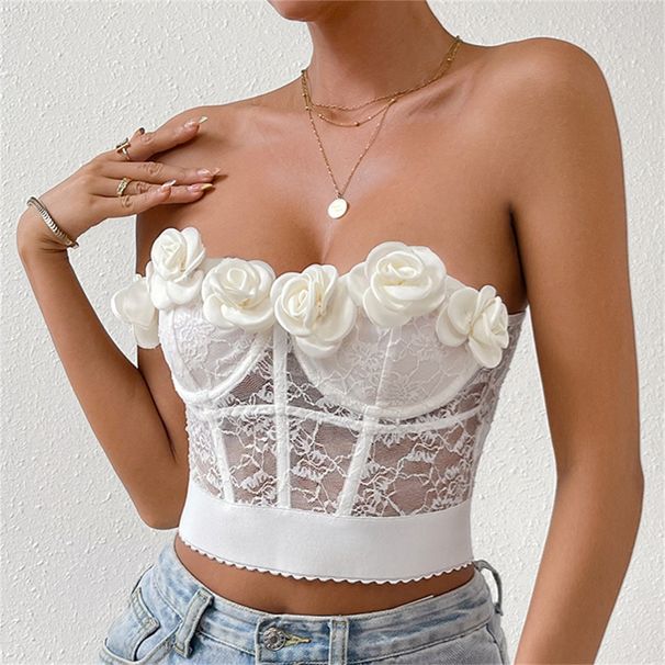 Women's Clothing Tops Princess Style Trendy Short Navel Baring Buttoned Tube Top Vest_ecoleips.com
