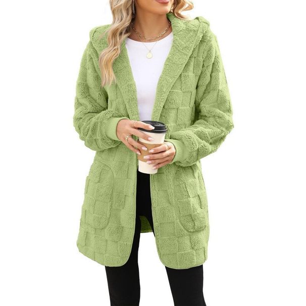 Women's Plush Cardigan Style Fluffy Casual Coat Autumn Winter Plaid Loungewear Clothing For Ladies_ecoleips.com