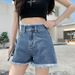 Women's High-Waisted Wide Leg Denim Shorts Casual Thin Style Slimming A-Line Hot Pants Frayed Hem Trendy Petite Versatile_ecoleips.com