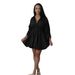 Women's Sexy Drawstring Waist Long Sleeve Dress - Stylish Puff Sleeve Shirt Collar Blouse For Casual & Commute (Yellow/Black/Army Green, S-3XL)_ecoleips.com