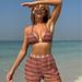 Women's Clothing Women's Knit Halter Bikini Set 3-Piece With Contrast Trims Sexy Beach Swimsuit_ecoleips.com