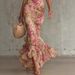 2026 New French Style Puff Sleeve Printed Slim-Fit Long European And American Cross-Border Fashion Pleated Dress_ecoleips.com