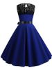 Blue Lace Patchwork Summer Dress Women Elegant Vintage Party Dress Casual Office Ladies Work Dress_ecoleips.com