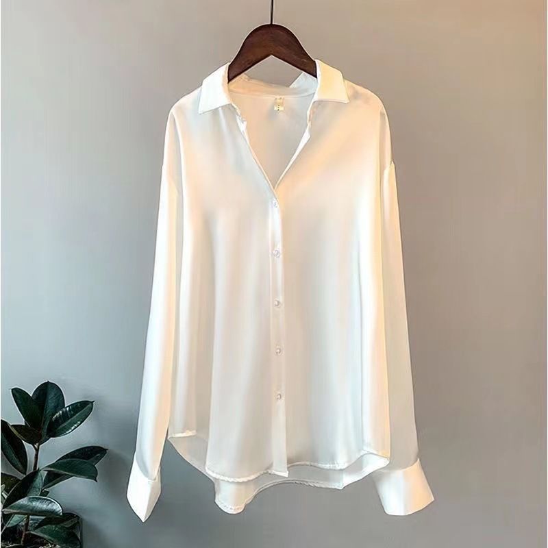 Women's Clothing Long Sleeved Satin Shirt Summer And Autumn Design Niche Sunscreen Versatile Drape Retro Shirt Top_ecoleips.com