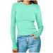 Women's round Neck Long Sleeve Stripe T-Shirt Solid Color European American Style Top for Women_ecoleips.com