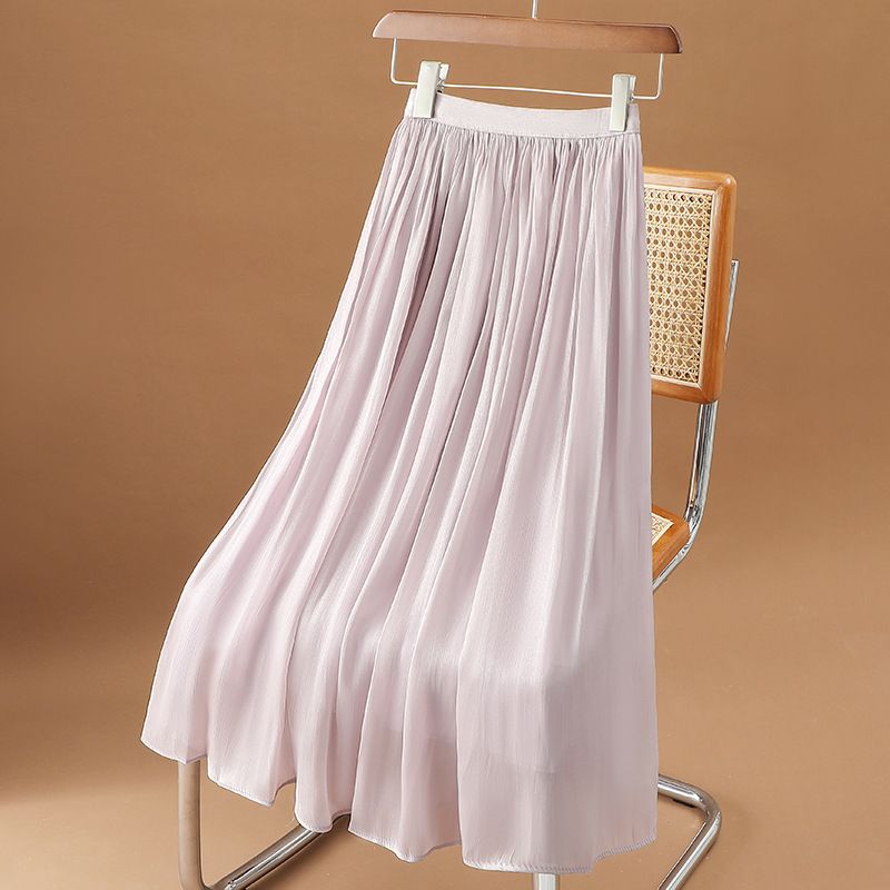 Verve Genuine Flowing Chiffon For Women Summer New Milk Pearl Elegant Willow Wrinkle Pleated Skirt_ecoleips.com