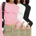 Voya Women's Solid Color Simple T-shirt, Versatile For Spring And Summer Commuting, Slim Fit Interior, Long Sleeved Top_ecoleips.com