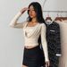 Voya Women's Temperament, Inner Top, Knitted Shirt, Swinging Collar, Short Style, Spring And Summer Slim Fit, Inner Top, Outer Wear, Long Sleeved_ecoleips.com
