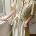 Spring Summer Polo Collar T-shirt Dress, Mid-length, Waist-cinching, Collared, Tie-waist Dress For Women, Japanese And_ecoleips.com