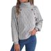 2026 Casual Solid Color Button Twist Turtleneck Lantern Sleeve Pullover Sweater Women's Clothing_ecoleips.com